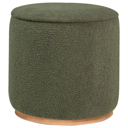 Zena Faux Sheepskin Upholstered Round Ottoman Ivory