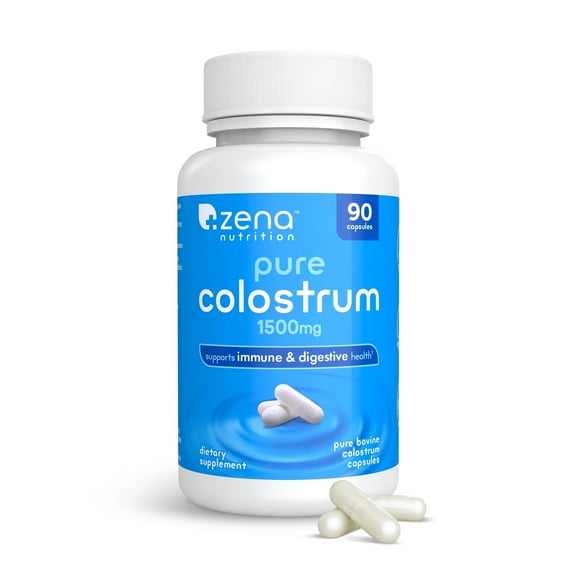 Zena Nutrition Colostrum Premium Capsules, Gluten Free, Unflavored, 1500mg Pure Colostrum, 90 Count