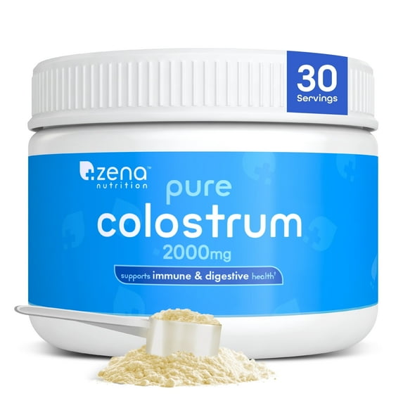 Zena Nutrition Colostrum Premium Powder, 2000mg Pure Colostrum, Gluten-Free, Unflavored For Cold Drinks, 30 Servings