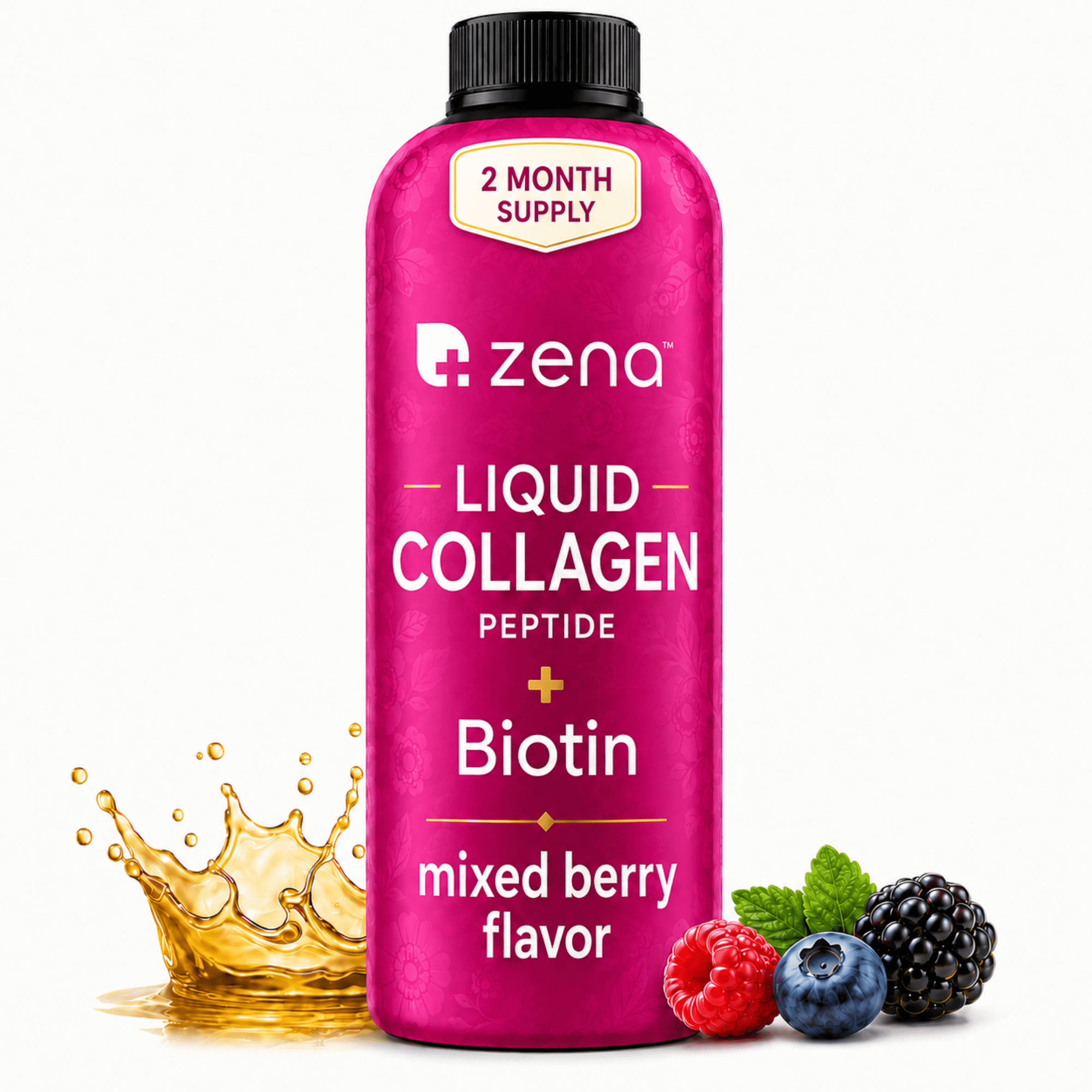 Zena Nutrition Liquid Collagen & Biotin, Mixed Berry, 20.3 Fluid Ounces, 60 Servings for 2 Months