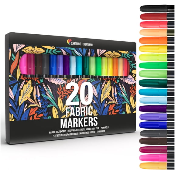 Zenacolor 20 Fabric Markers Pens Set - Non Toxic, Indelible and Permanent Fabric & Textile Fine Point Paint Marker