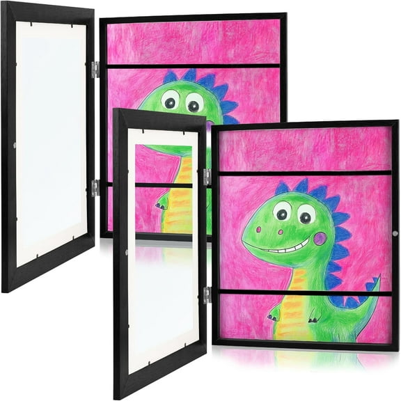 Zenacolor Kids Artwork Frames Changeable - Front-Opening to Display & Store 100 pcs - Set of 2 Kids Art Frame Includes Wall Hooks & Stand - 10"x12.5" - Black