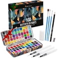 thumbnail image 1 of Zenacolor Watercolor Paint Set with 100 Colors - Water Color Pallet Adult & Kids with 3 Brush Pens - Vibrant, Neon, Pastel & Metallic Watercolor, 1 of 6
