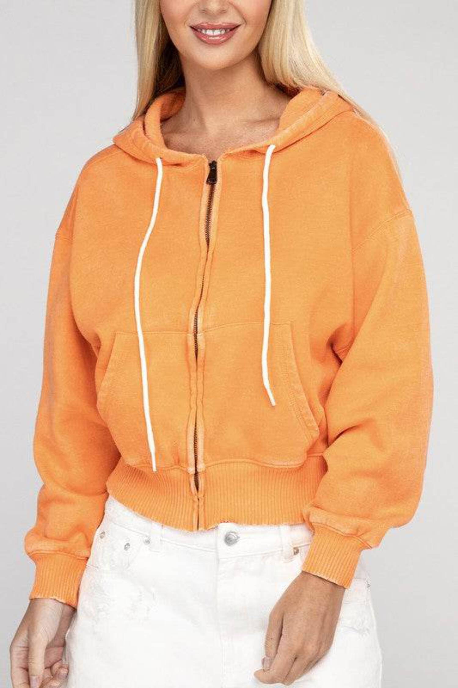 Zenana F/terry Pigment Dye & Enzyme Washing Half Zip Top