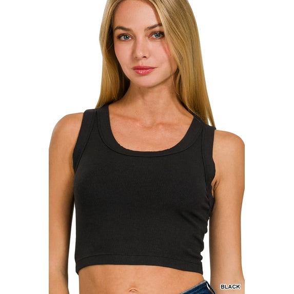 Zenana Casual Ribbed Scoop Neck Cropped Slim Basic Tank Top
