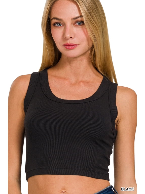 Casual Ribbed Scoop Neck Cropped Slim Basic Tank Top