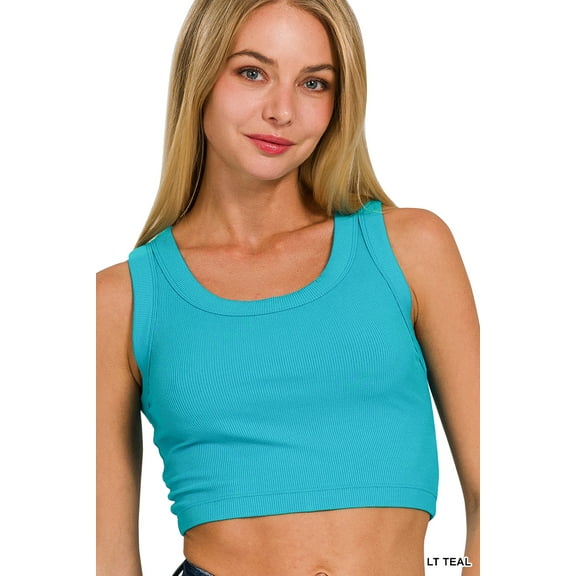 Zenana Casual Ribbed Scoop Neck Cropped Slim Basic Tank Top