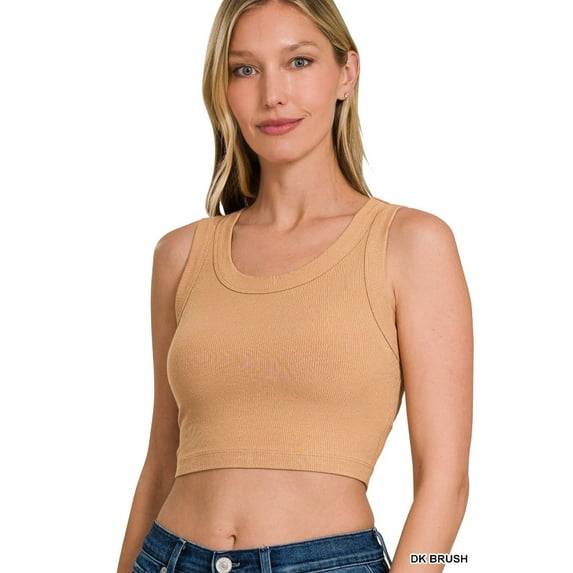 Zenana Casual Ribbed Scoop Neck Cropped Slim Basic Tank Top