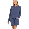 thumbnail image 1 of Zenana Corded Rib Long Sleeve Tee and Shorts Set, 1 of 3