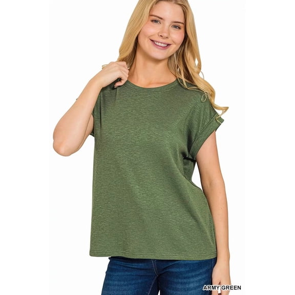 Zenana Cotton Modal Slub Rolled Sleeve T-Shirt