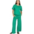 thumbnail image 1 of Zenana Cotton Slub Short Sleeve Tee and Pants Set, 1 of 3