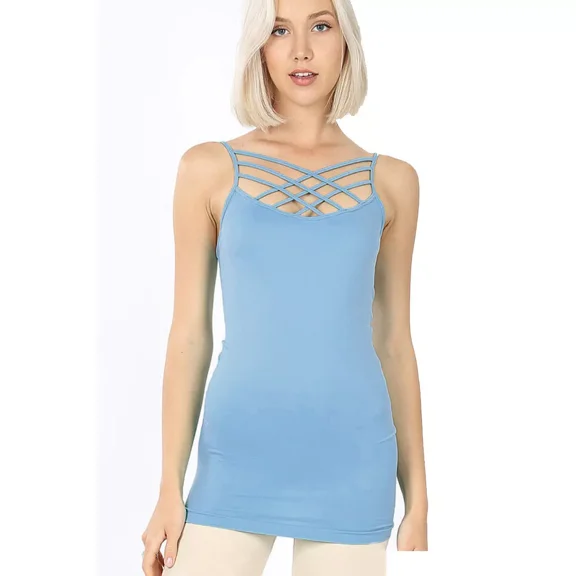 Zenana Criss Cross Xtra Strappy Seamless Cami Spaghetti Strap Tank Top Lattice