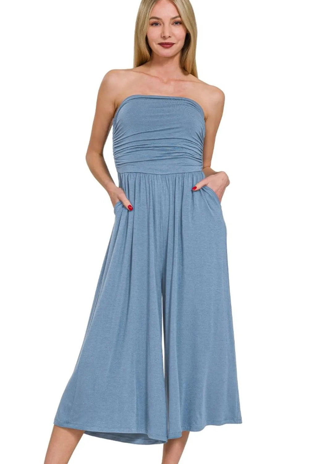 Sleeveless Bodycon Ruched Tube Top Jumpsuit