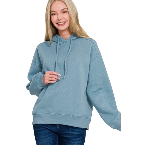 Zenana Drawstring Relaxed Fit Fleece Hoodie