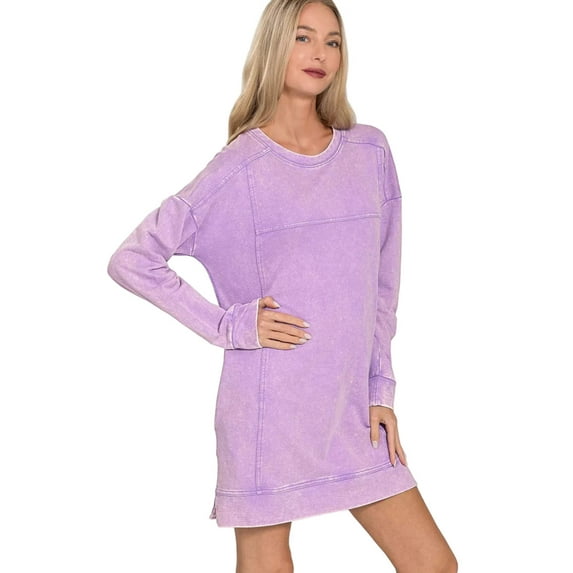 Zenana French Terry Acid Washed Dress with Pockets