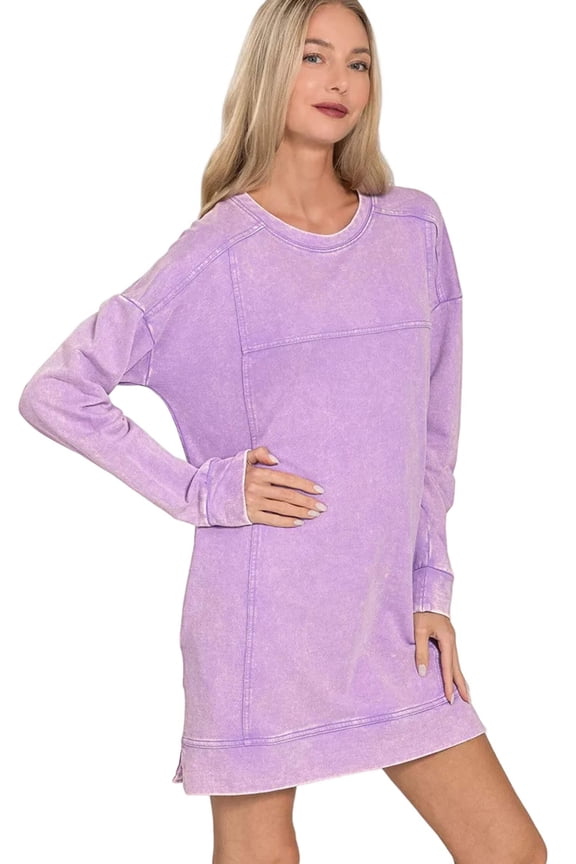 Zenana French Terry Acid Washed Dress with Pockets
