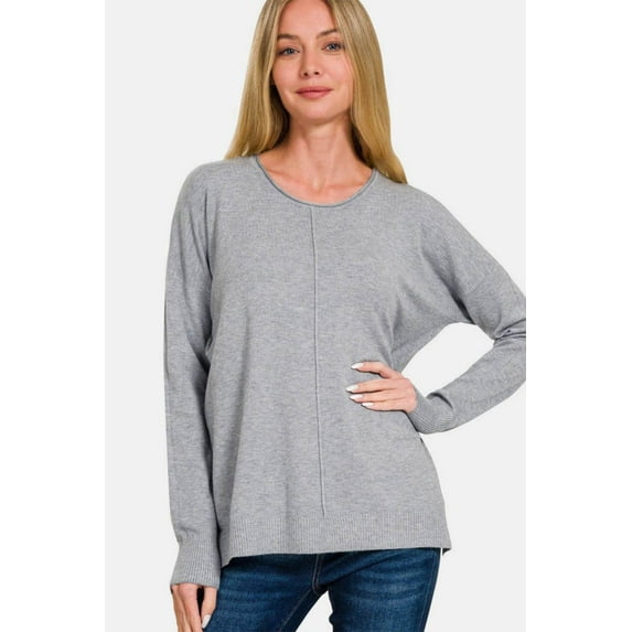 Zenana Front Seam Round Neck Sweater - Rosa Apparel