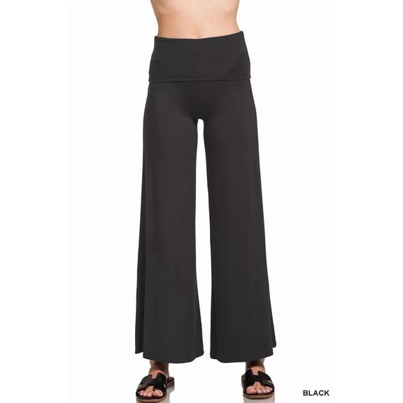 Zenana Full Size Fold Over Waist Comfy Wide Leg Pants Plus Size