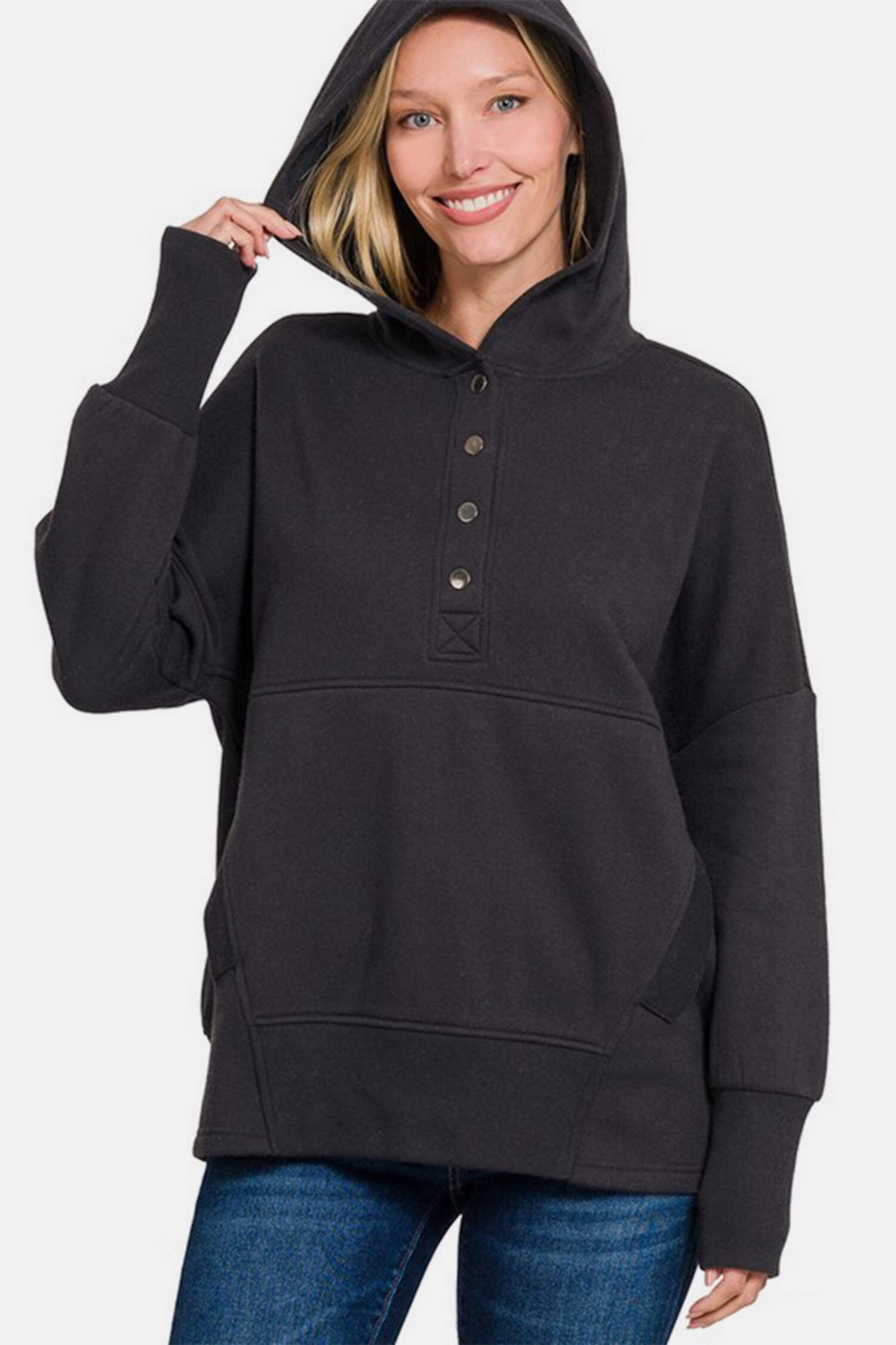 Zenana Moodshift Fleece Kangaroo Pocket Hoodie in Cabernet