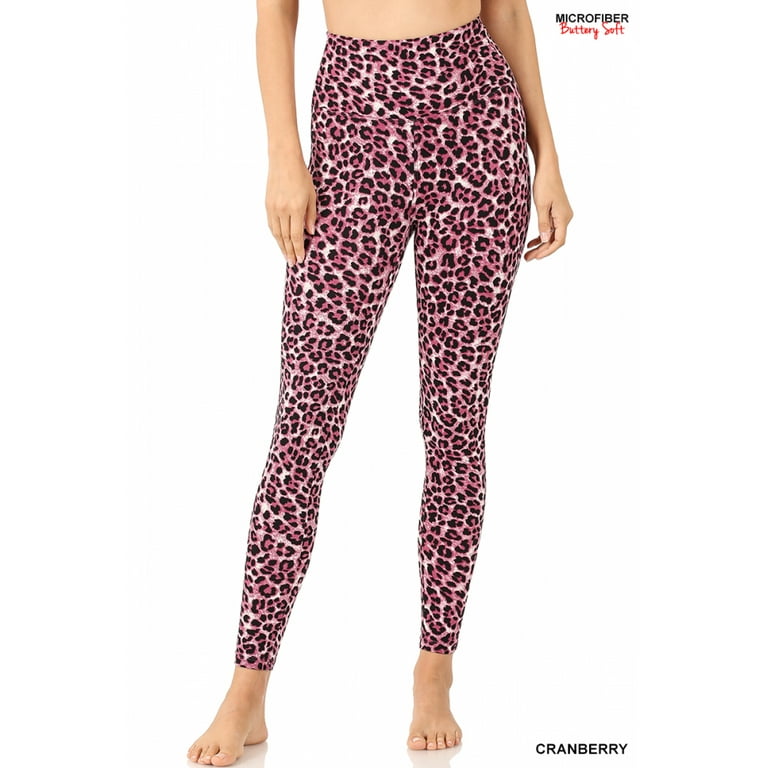 Zenana Outfitters Leopard Print High Waist Leggings Micro Fiber full length  stretchy leggings - Cranberry