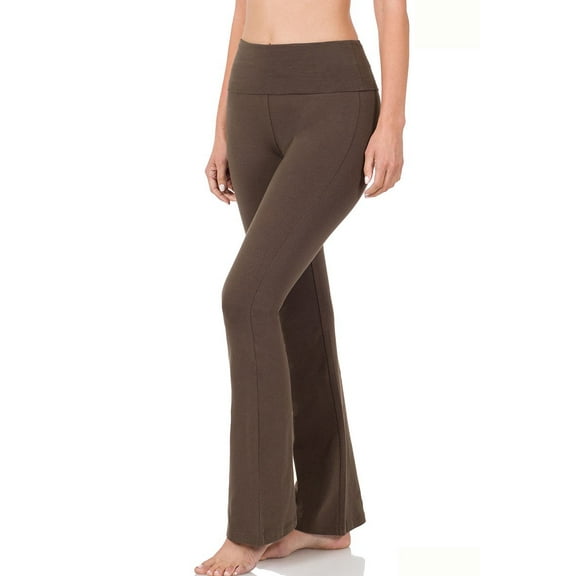 Women's Premium Cotton Fold Over YOGA Pants Regular and Plus Size