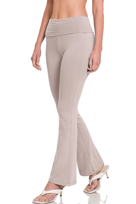 Women's Premium Cotton Fold Over YOGA Pants Regular and Plus Size