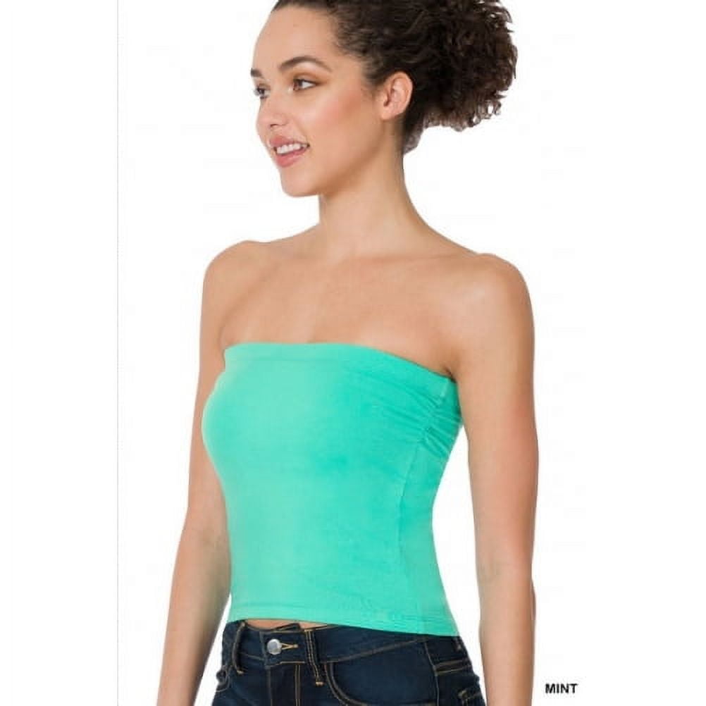 Zenana Outfitters Crop Top Tube Top with Built-in Bra Cool Mint