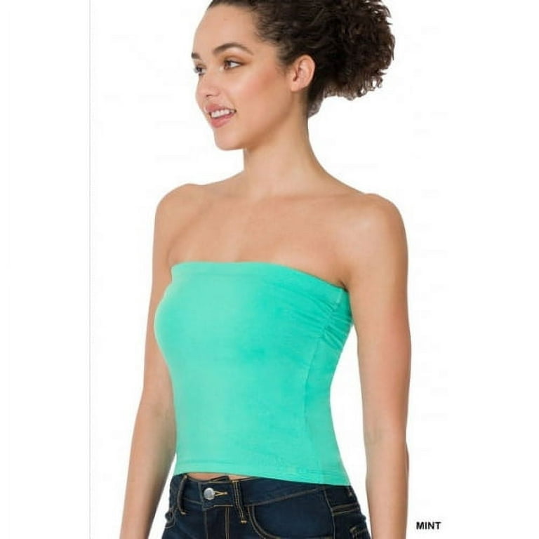 Zenana Outfitters Tube Top with Built-in Bra Cool Mint Color - Perfect Top  for Summer 