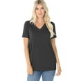 thumbnail image 1 of Zenana Plain Short Sleeve T Shirt V-Neck Top Stretch Cotton Tee Women Loose Fit, 1 of 4