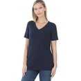 thumbnail image 1 of Zenana Plain Short Sleeve T Shirt V-Neck Top Stretch Cotton Tee Women Loose Fit, 1 of 4