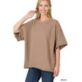 thumbnail image 1 of Zenana Plus Cotton French Terry Drop Shoulder Raw Edge Relaxed Casual Solid Tee Shirt Top, 1 of 4