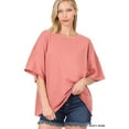 thumbnail image 1 of Zenana Plus Cotton French Terry Drop Shoulder Raw Edge Relaxed Casual Solid Tee Shirt Top, 1 of 4