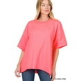 thumbnail image 1 of Zenana Plus Cotton French Terry Drop Shoulder Raw Edge Relaxed Casual Solid Tee Shirt Top, 1 of 4
