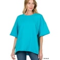 thumbnail image 1 of Zenana Plus Cotton French Terry Drop Shoulder Raw Edge Relaxed Casual Solid Tee Shirt Top, 1 of 4