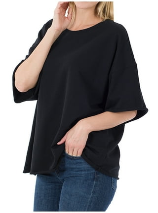 Zenana Outfitters Women's Plus Size S Black Short Sleeve Blouse Tunic Boho  Top