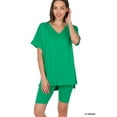 thumbnail image 1 of Zenana Plus Size Brushed DTY Microfier V-Neck Short Sleeve Hi-Low Hem & Biker Short Loungewear Set, 1 of 3