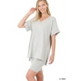 thumbnail image 1 of Zenana Plus Size Brushed DTY Microfier V-Neck Short Sleeve Hi-Low Hem & Biker Short Loungewear Set, 1 of 4