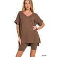 thumbnail image 1 of Zenana Plus Size Brushed DTY Microfier V-Neck Short Sleeve Hi-Low Hem & Biker Short Loungewear Set, 1 of 4