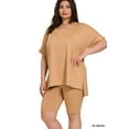 thumbnail image 1 of Zenana Plus Size Brushed DTY Microfier V-Neck Short Sleeve Hi-Low Hem & Biker Short Loungewear Set, 1 of 4