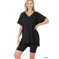 thumbnail image 1 of Zenana Plus Size Brushed DTY Microfier V-Neck Short Sleeve Hi-Low Hem & Biker Short Loungewear Set, 1 of 4