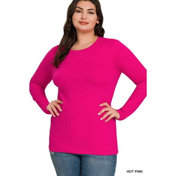 Zenana Plus Size Brushed Microfiber Lightweight Round Neck Long Sleeve Tee Shirts Top