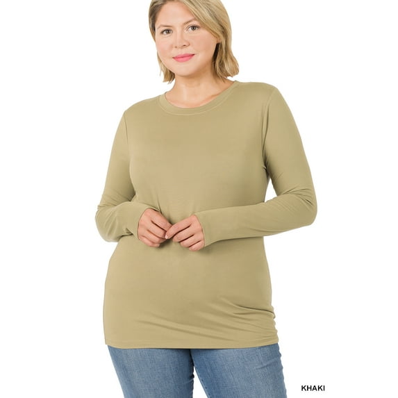 Zenana Plus Size Brushed Microfiber Lightweight Round Neck Long Sleeve Tee Shirts Top