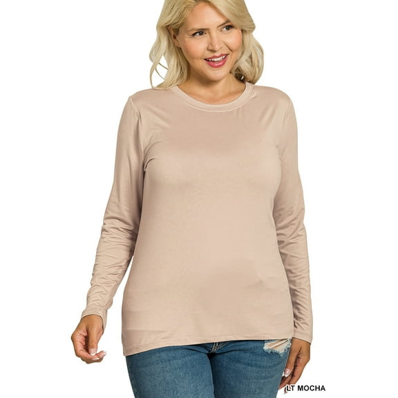 Zenana Plus Size Brushed Microfiber Lightweight Round Neck Long Sleeve Tee Shirts Top