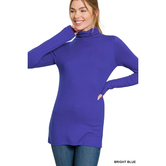 Zenana Plus Size Brushed Microfiber Mock Turtleneck Long Sleeve Lightweight Tee Shirt Top