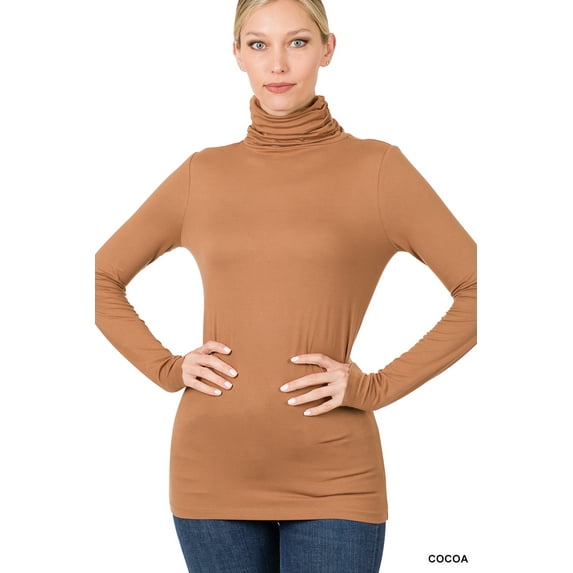 Zenana Plus Size Brushed Microfiber Mock Turtleneck Long Sleeve Lightweight Tee Shirt Top