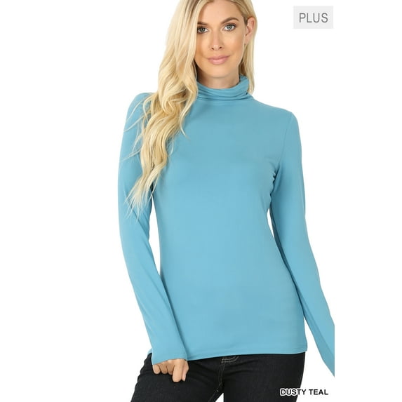 Zenana Plus Size Brushed Microfiber Mock Turtleneck Long Sleeve Lightweight Tee Shirt Top