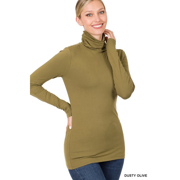 Zenana Plus Size Brushed Microfiber Mock Turtleneck Long Sleeve Lightweight Tee Shirt Top