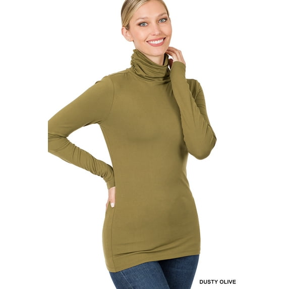 Zenana Plus Size Brushed Microfiber Mock Turtleneck Long Sleeve Lightweight Tee Shirt Top