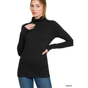 ZENANA Plus Size Brushed Microfiber Mock Turtleneck Long Sleeve Lightweight Tee Shirt Top