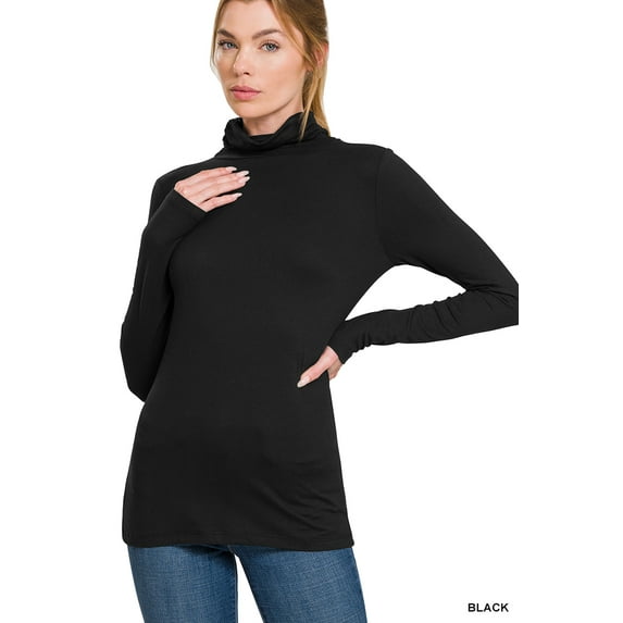Zenana Plus Size Brushed Microfiber Mock Turtleneck Long Sleeve Lightweight Tee Shirt Top